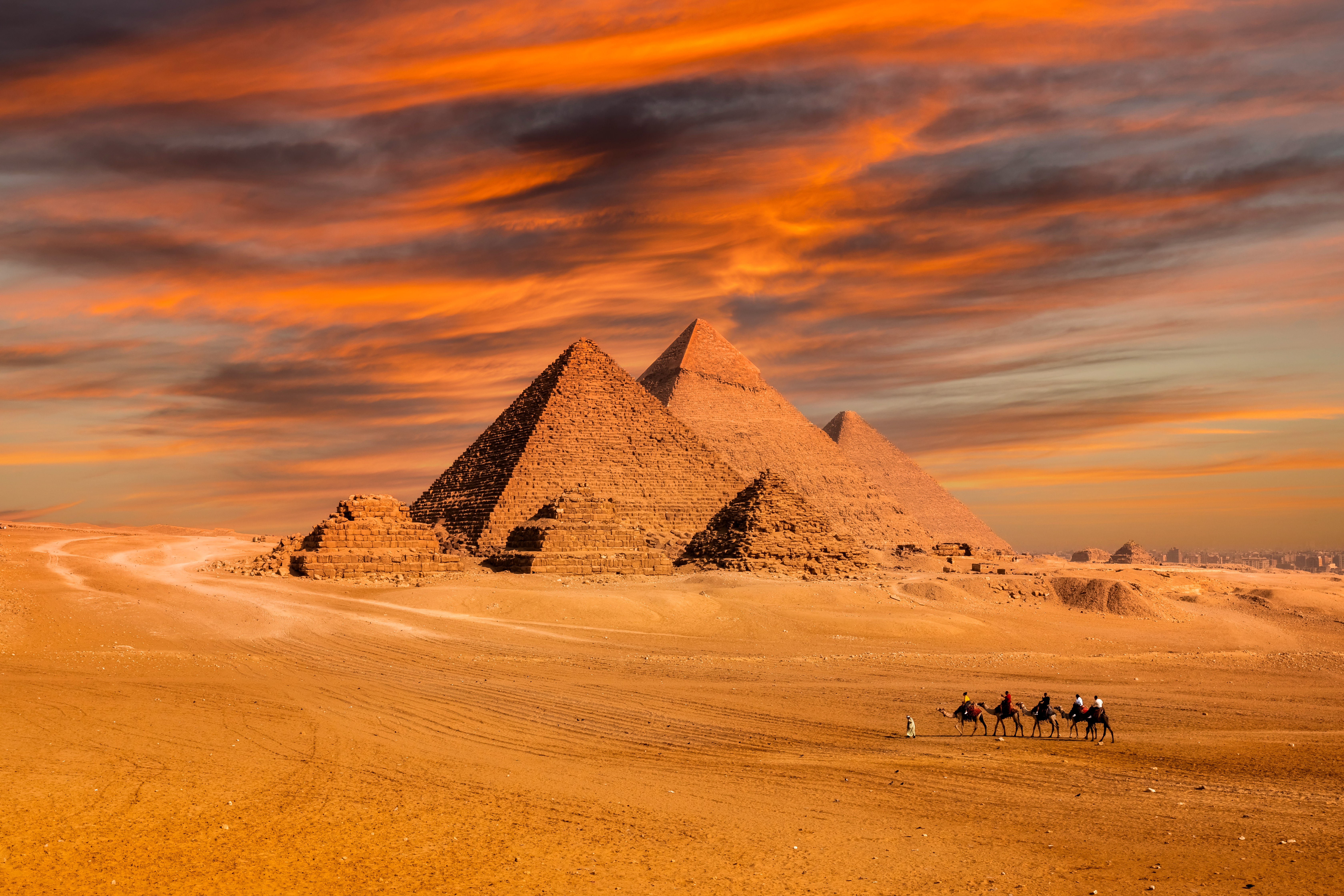 Sunset view of Pyramid complex of Giza, in Cairo, Egypt. Venice